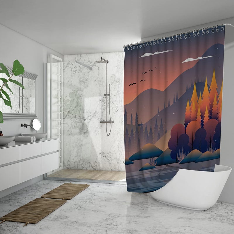 FING ستارة دش الحمام، ستارة حمام مع خطاف، ستارة دش مصممة للحمام، حوض الاستحمام، زينة ستائر حمام زخرفية حديثة (تصميم_22) - Image 4