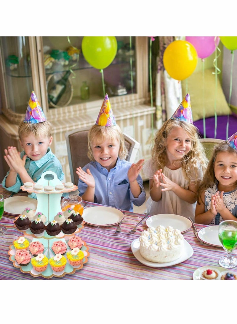 Barakah 3 Tiers Paper Cake Stand Set Sizes Cupcake Stands for Birthday Biodegradable Round Food Stand Display for Afternoon Tea Wedding Party Anniversary Christening Fruit Desserts Display - Image 3