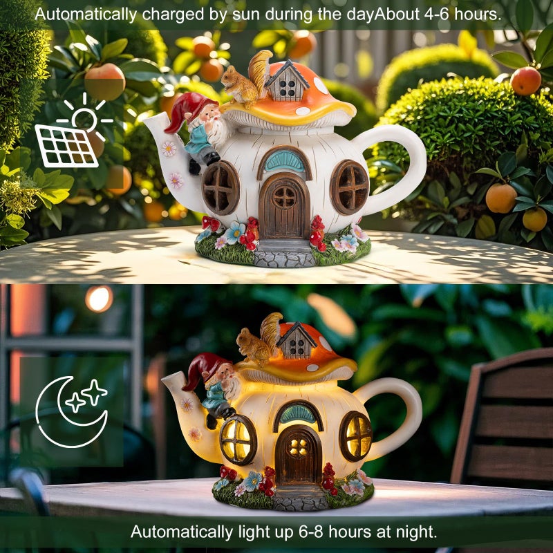 twinbling Solar Fairy House Garden Outdoor Statue with Gnome and Squirrel Figurine, Fairy Garden Accessories for Patio, Lawn, Yard & Balcony, Gifts for Mom Grandma - Image 5