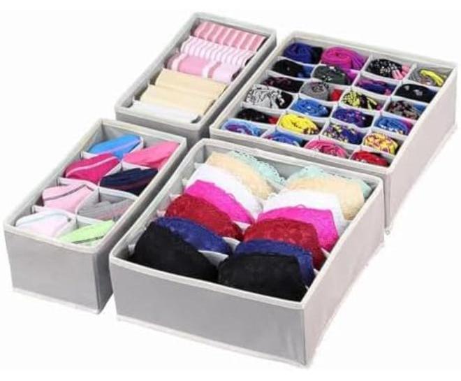 Underwear Drawer and Closet Organizer Dresser Drawer Divider Organizer For Underwear Scarf Socks Clothes Washable Foldable Non-Woven Cloth Storage Boxes Grey 4 Pcs - Image 1