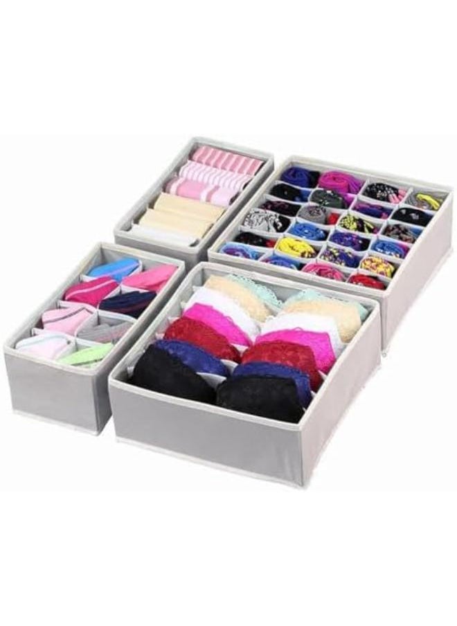 Generic Underwear Drawer and Closet Organizer Dresser Drawer Divider Organizer For Underwear Scarf Socks Clothes Washable Foldable Non-Woven Cloth Storage Boxes Grey 4 Pcs  - Image 1