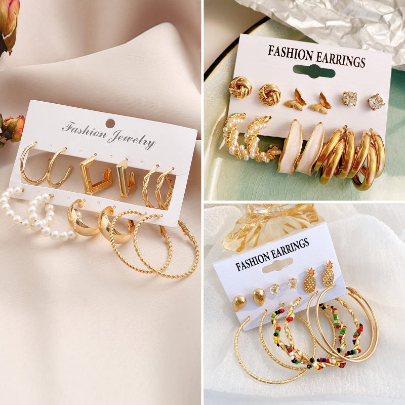 JMScape 34 Pairs Gold Hoop Earrings Set for Women, Fashion Drop Dangle Earring Packs Black Hearts Earrings Multipack Hypoallergenic Earrings for Christmas Gifts - Image 5
