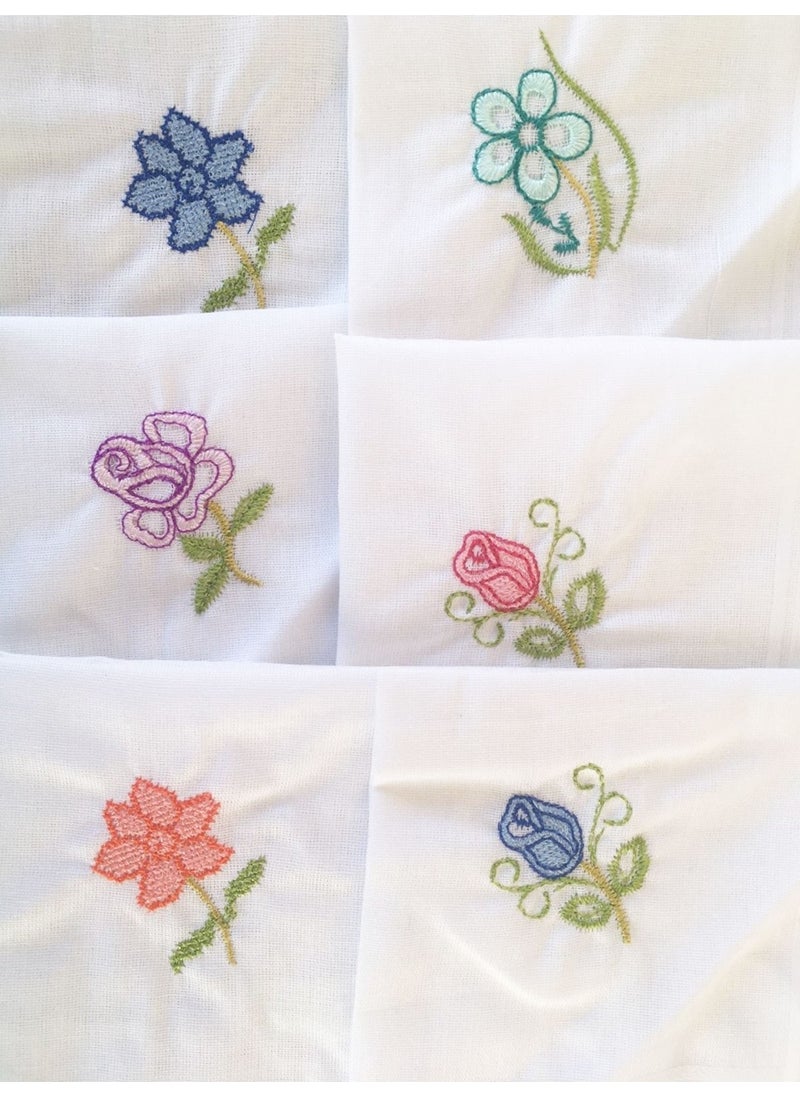 Hepsine Rakip Rivaling All Gift Embroidered Women's Handkerchief Pack of 6 28X28 cm 100 Cotton 