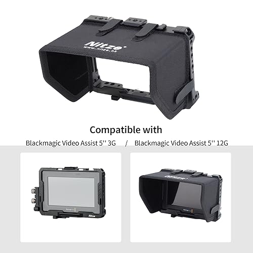 Nitze Cage Kit for Blackmagic Video Assist 5" 12G / 3G, with Sunhood, HDMI and USB-C Cable Clamps - JT-B01B - Image 3