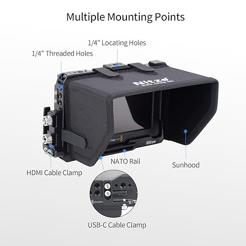 Nitze Cage Kit for Blackmagic Video Assist 5" 12G / 3G, with Sunhood, HDMI and USB-C Cable Clamps - JT-B01B - Image 2