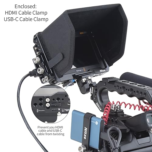 Nitze Cage Kit for Blackmagic Video Assist 5" 12G / 3G, with Sunhood, HDMI and USB-C Cable Clamps - JT-B01B - Image 4