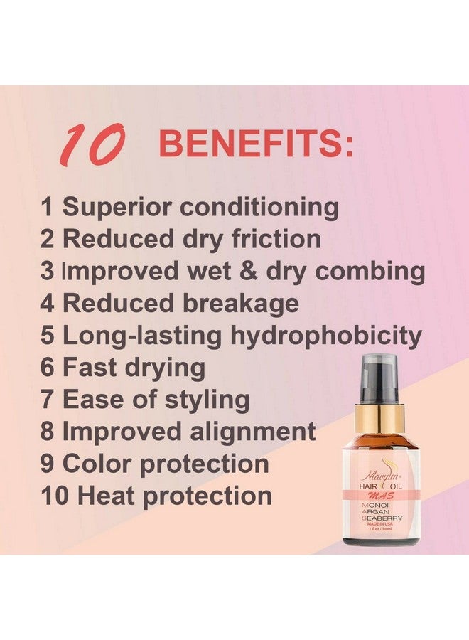 Moroccan Argan Oil Hair Serum With Monoi De Tahiti Heat Protectant Treatment Anti Frizz Styling Product And Hair Straightener For Curly Wavy And Frizzy Hair