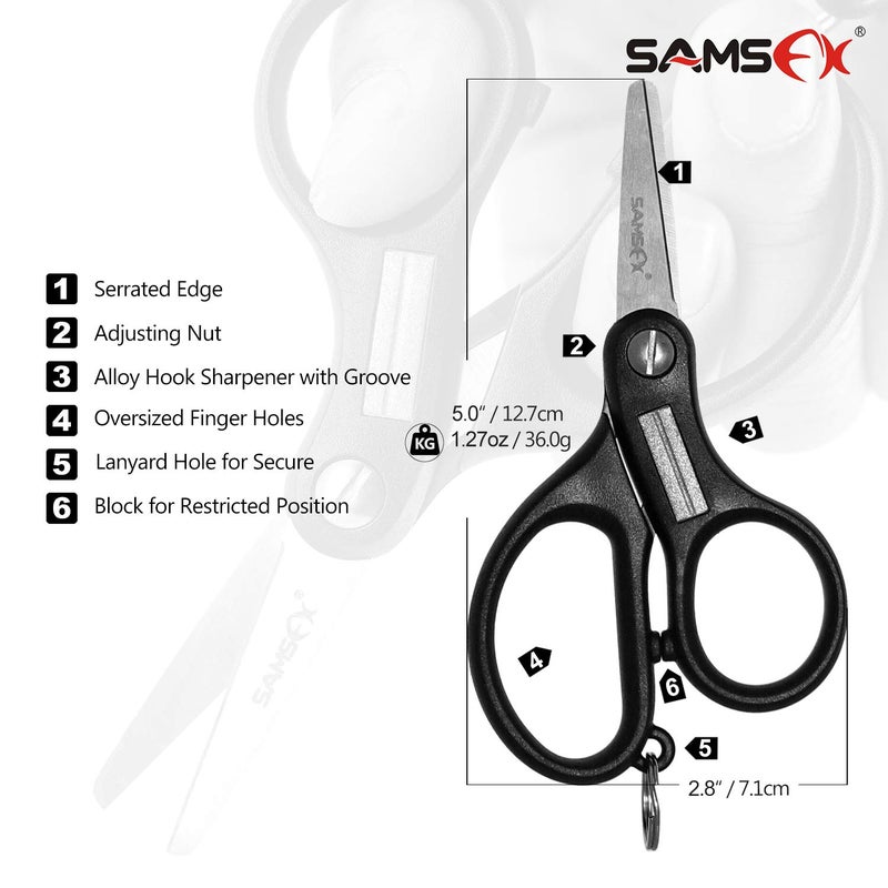 SAMSFX Fishing Braid Line Scissors Combo Multi-Function Serrated Fly Fishing Shears for Freshwater and Saltwater (Black Braided Line Scissors with Zinger & Lanyard) - Image 2