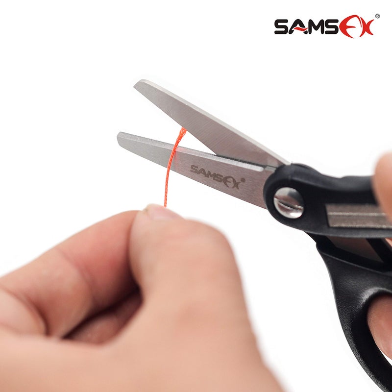 SAMSFX Fishing Braid Line Scissors Combo Multi-Function Serrated Fly Fishing Shears for Freshwater and Saltwater (Black Braided Line Scissors with Zinger & Lanyard) - Image 4