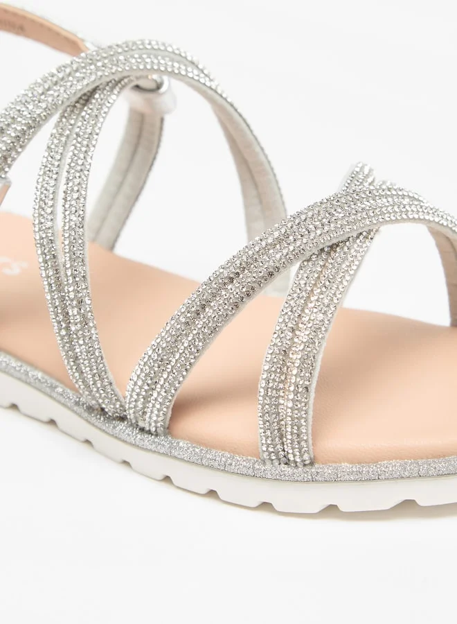 JUNIORS Girls Embellished Cross Strap Sandals with Hook and Loop Closure