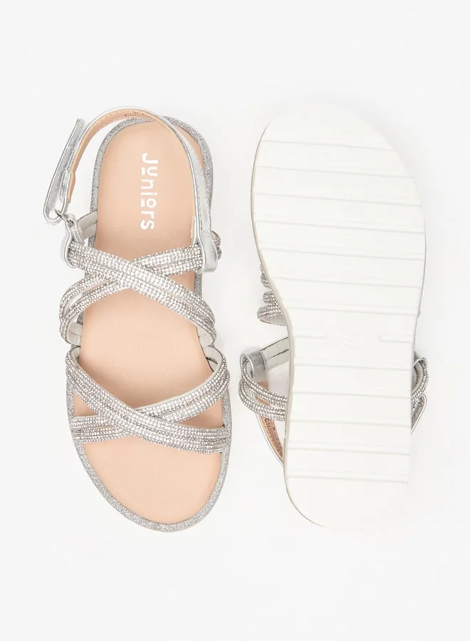 JUNIORS Girls Embellished Cross Strap Sandals with Hook and Loop Closure