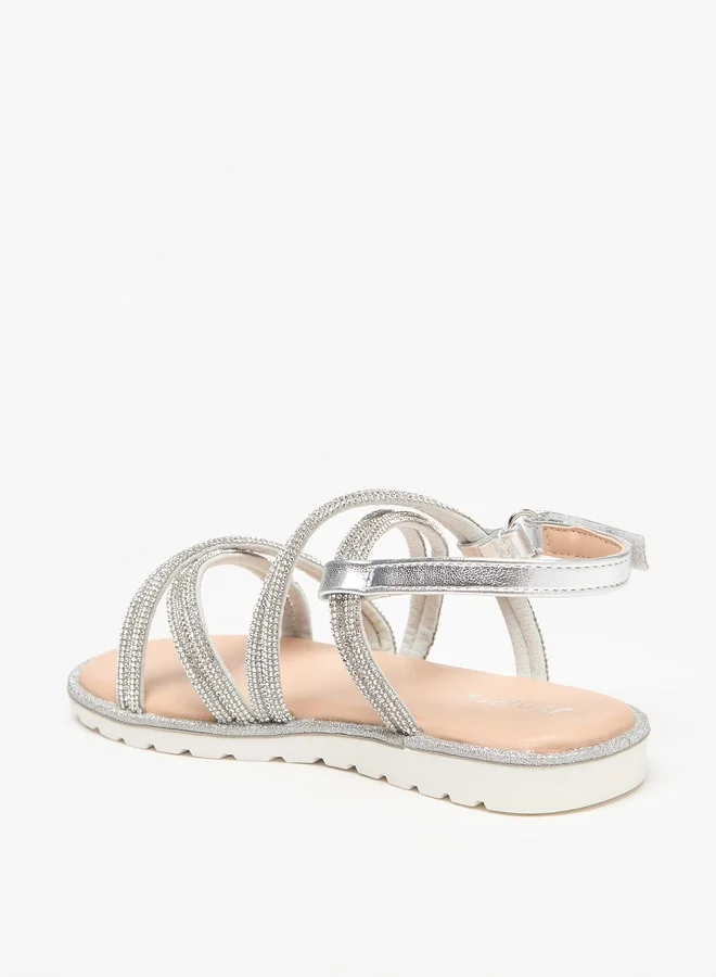 JUNIORS Girls Embellished Cross Strap Sandals with Hook and Loop Closure