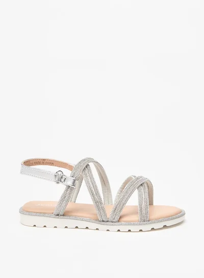 جونيورز Girls Embellished Cross Strap Sandals with Hook and Loop Closure