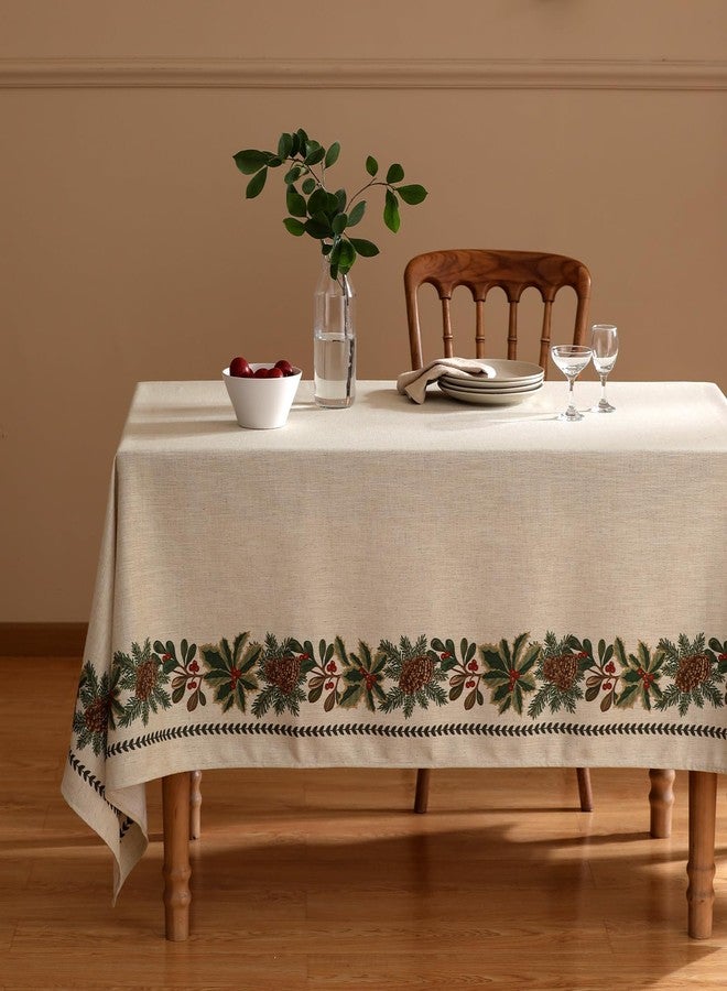 ISAENNE Designer Christmas Linen Small Square Tablecloth,Light Beige Western Elegant Table Cloth,Wrinkle Resistant Decor Tablecloths for Dining Thanksgiving Kitchen Christmas,55"*55"-Carol G - Image 2