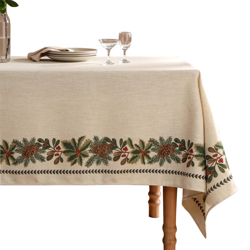 ISAENNE Designer Christmas Linen Small Square Tablecloth,Light Beige Western Elegant Table Cloth,Wrinkle Resistant Decor Tablecloths for Dining Thanksgiving Kitchen Christmas,55"*55"-Carol G - Image 1
