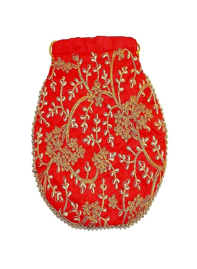 ATHZ 4 Pcs Red Potli bags for women handbags traditional Indian Wristlet with Drawstring Ethnic Embroidery Potli Hand bags - Image 5
