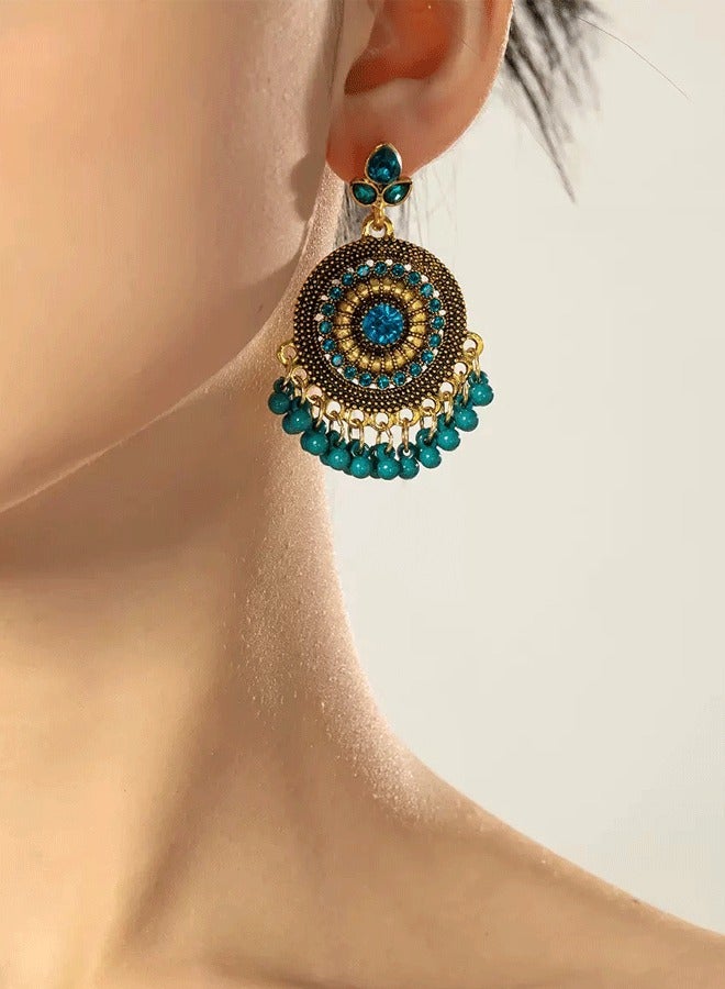 خناقات جهمكا عرقية مطلحة بالذهب للنساء، خناقات فخمة بأحجار وأسداف أزرق تيال، مثالية للزفاف وأعياد دیوالى في الشرق الأوسط - Image 3