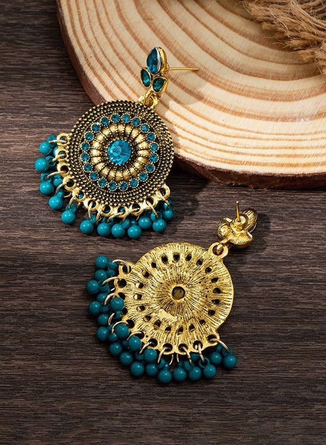 خناقات جهمكا عرقية مطلحة بالذهب للنساء، خناقات فخمة بأحجار وأسداف أزرق تيال، مثالية للزفاف وأعياد دیوالى في الشرق الأوسط - Image 5