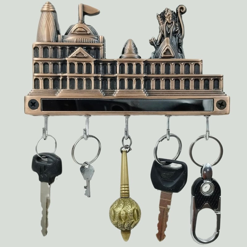 JKC Ram Mandir Key Holder for Home Office Key chain Holder for Wall Key Stand Key Hanger Key Chain Holder Key Organizer 5 Pin 1 Pcs Antique Copper Finish - Image 1