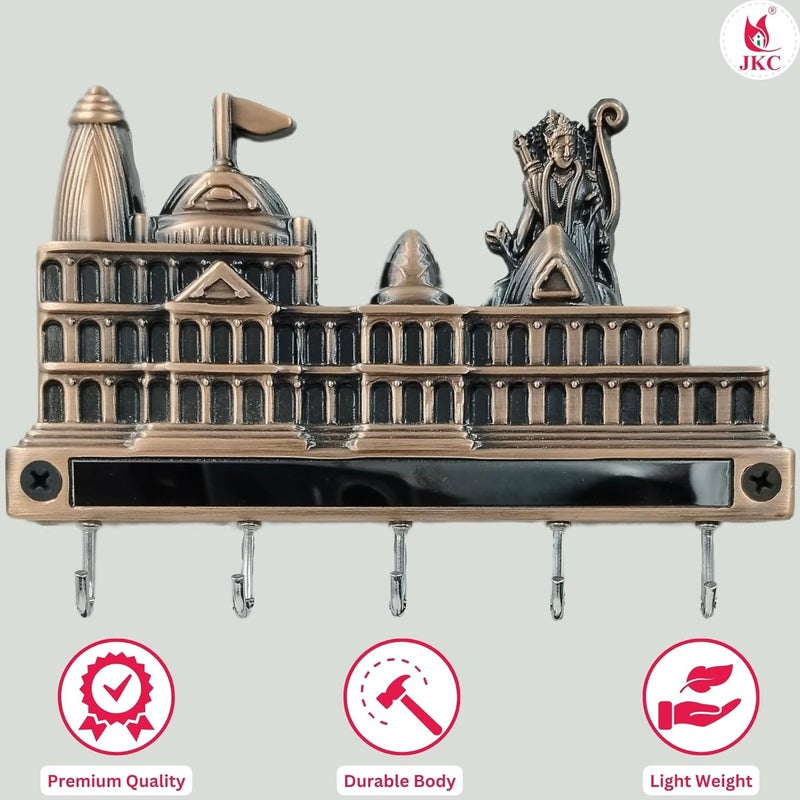 JKC Ram Mandir Key Holder for Home Office Key chain Holder for Wall Key Stand Key Hanger Key Chain Holder Key Organizer 5 Pin 1 Pcs Antique Copper Finish - Image 3