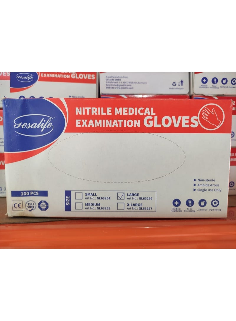 Gesalife Blue Nitrile Gloves – Powder Free – Large – Disposable – Medical & Food Use - Image 1
