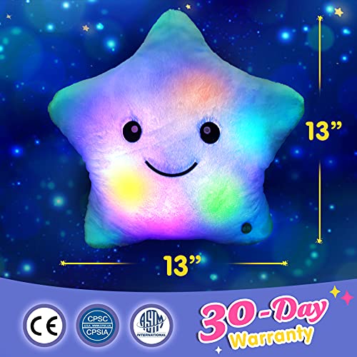 WEWILL 13'' Creative Twinkle Star Light up Night LED Plush Pillows Stuffed Animal Toys Birthday Valentines for Toddlers Girls(Blue) - Image 3