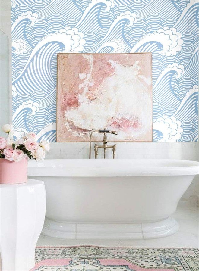 Blooming Wall CPS030 Peel&Stick Handpainting Seamless Blue White Waves Sea Sprays Self-Adhesive Prepasted Wallpaper Wall Mural (17.7“x118”) - Image 3