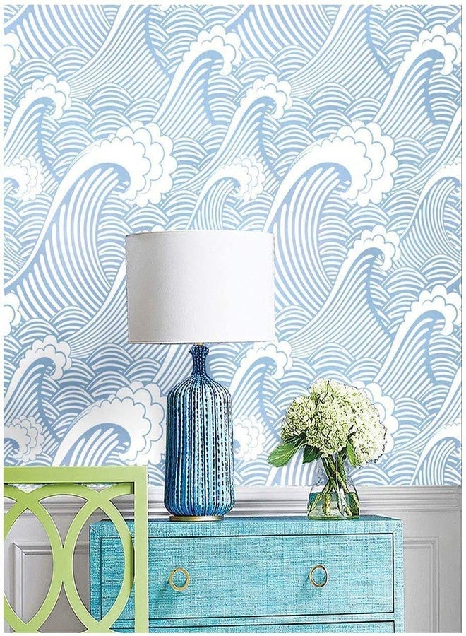 Blooming Wall CPS030 Peel&Stick Handpainting Seamless Blue White Waves Sea Sprays Self-Adhesive Prepasted Wallpaper Wall Mural (17.7“x118”) - Image 2