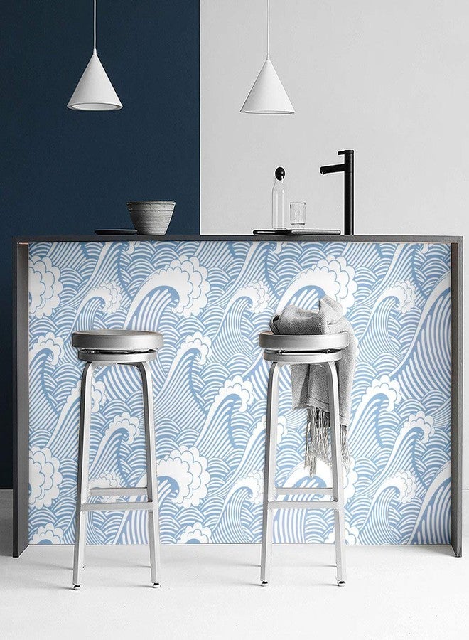 Blooming Wall CPS030 Peel&Stick Handpainting Seamless Blue White Waves Sea Sprays Self-Adhesive Prepasted Wallpaper Wall Mural (17.7“x118”) - Image 5