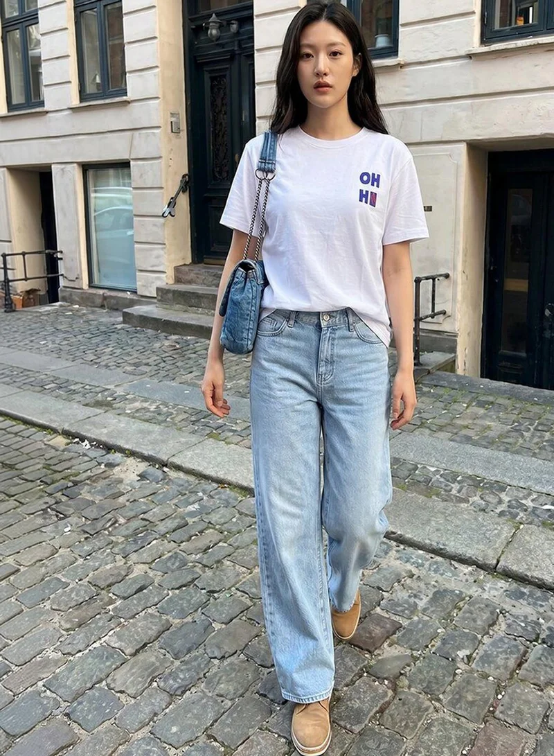 دينيس لينغو Women White 100% Cotton Printed Regular Fit T-Shirt