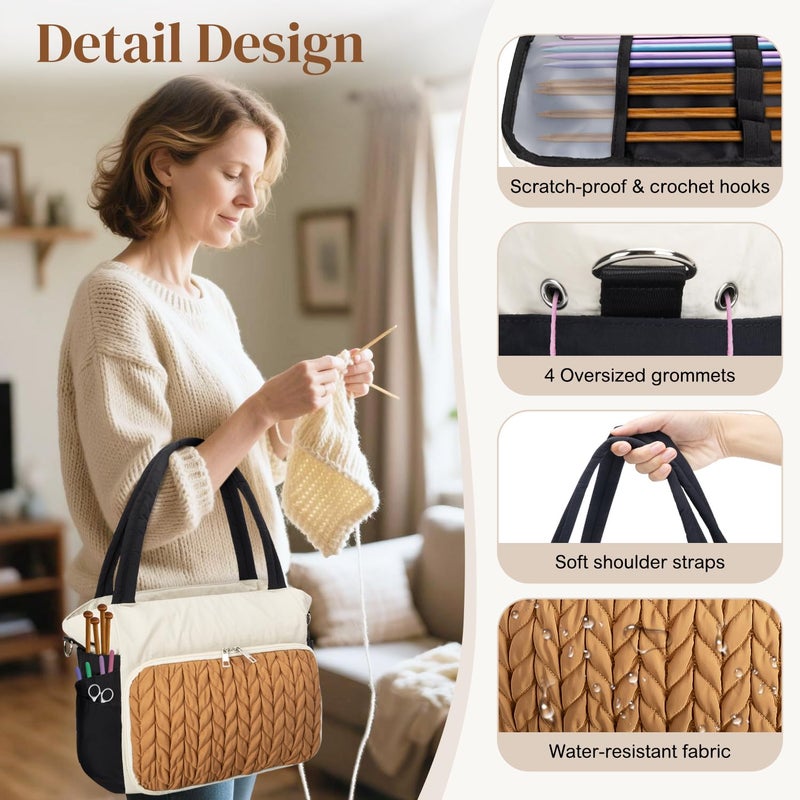 DALINDA Crochet Bag Organizer,Yarn Bag and Tote- Yarn Storage with Multiple Pockets for Crochet Supplies, Knitting Bag for Gifts,Portable & Durable(Brown) - Image 4