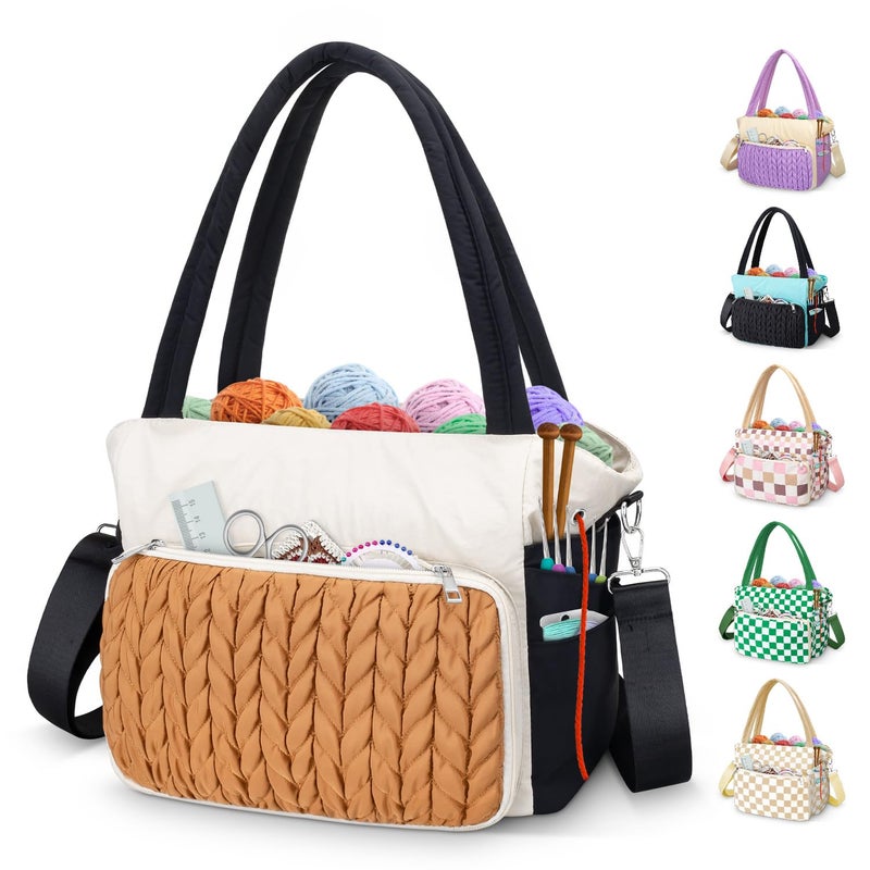 DALINDA Crochet Bag Organizer,Yarn Bag and Tote- Yarn Storage with Multiple Pockets for Crochet Supplies, Knitting Bag for Gifts,Portable & Durable(Brown) - Image 1
