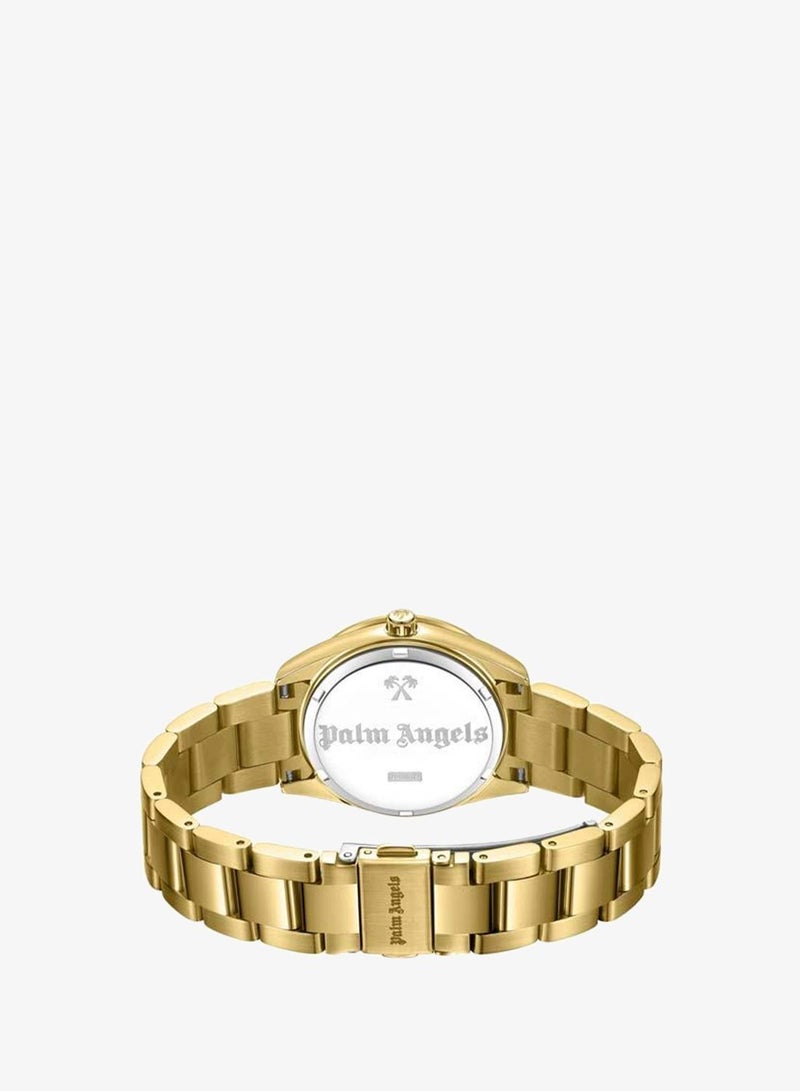 Palm Angels Strada White Pave Crystal Dial Gold Stainless Steel Bracelet Analog Watch for Women, 34mm - Image 3