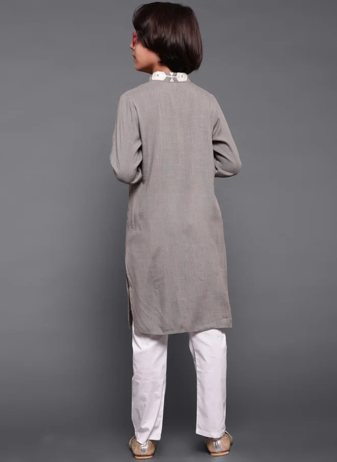AKS  Grey Geometric Embroidered Kurta for Boys for Men | Best Price UAE