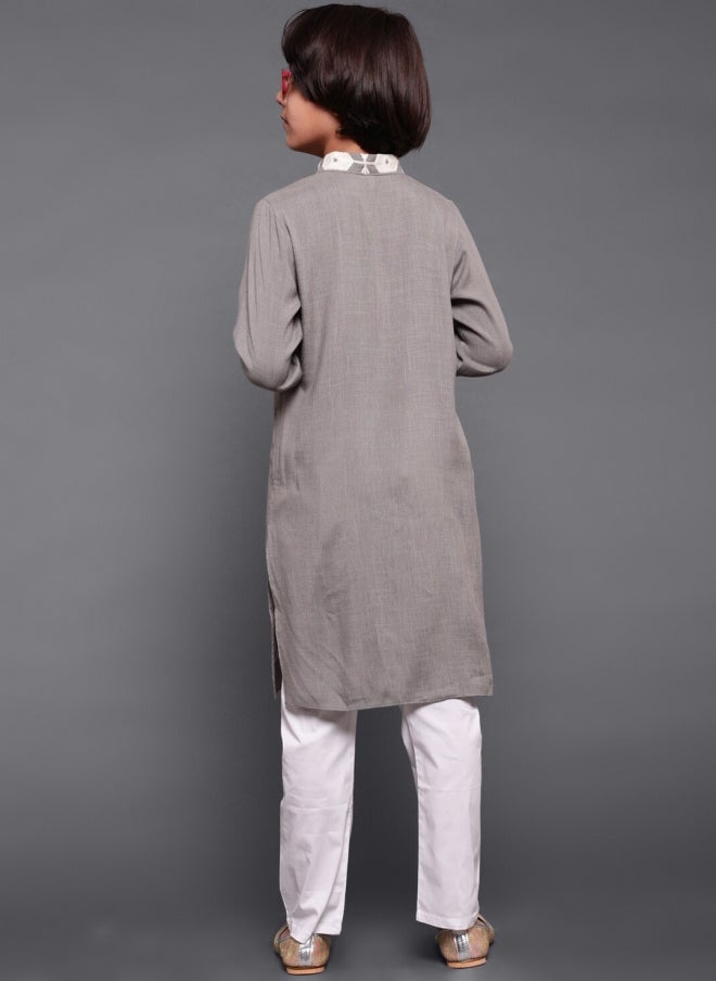 AKS Grey Geometric Embroidered Kurta for Boys - Image 4