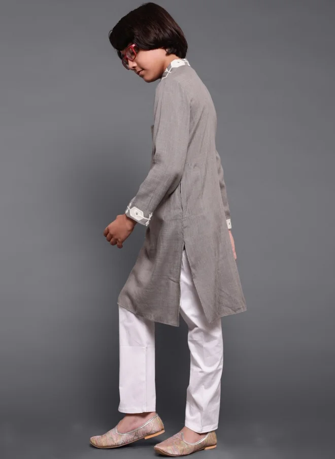 AKS  Grey Geometric Embroidered Kurta for Boys for Men | Best Price UAE