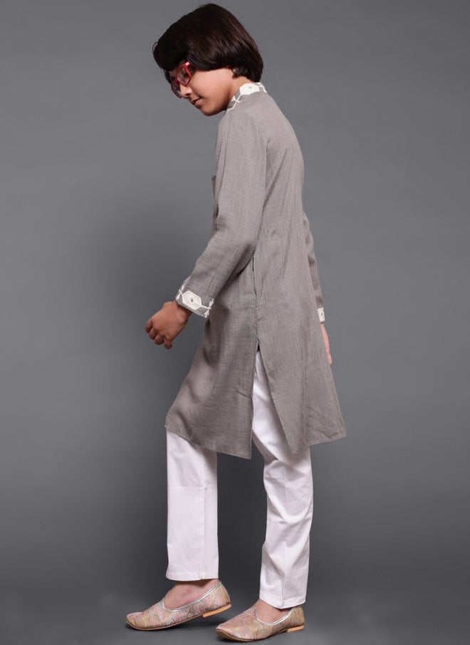 AKS Grey Geometric Embroidered Kurta for Boys - Image 5