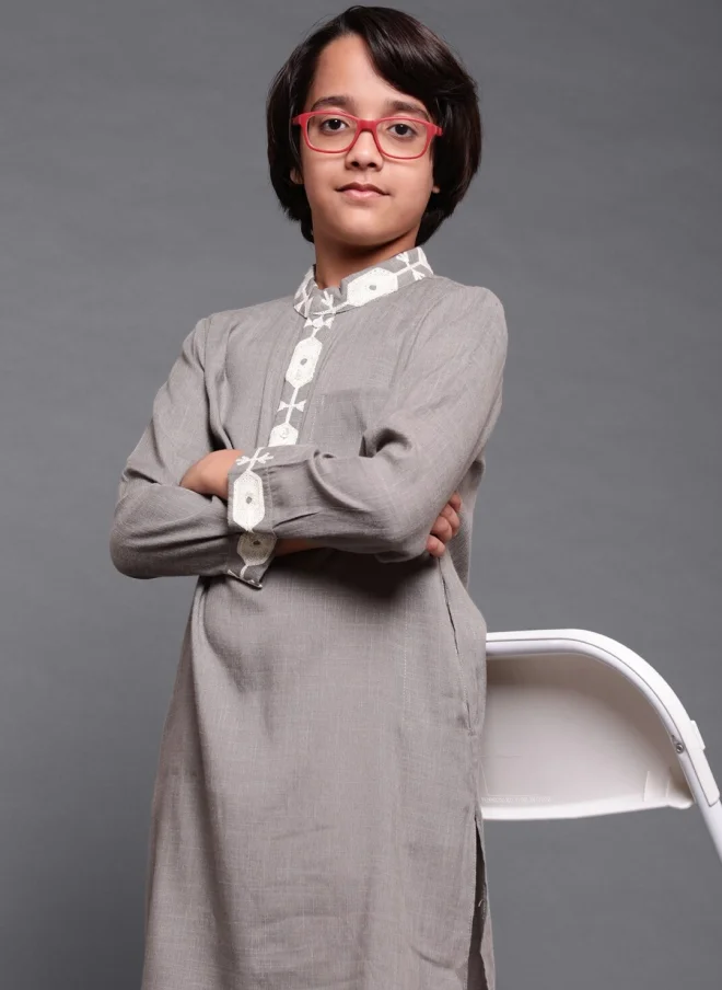 AKS  Grey Geometric Embroidered Kurta for Boys for Men | Best Price UAE