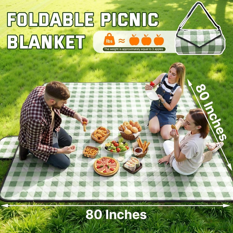 TigeJoy بطانية نزهة مائية كبيرة جداً من تيج جوي - قابلة للطي 80''x80'' بنمط غينغهام للأنشطة الخارجية - Image 4