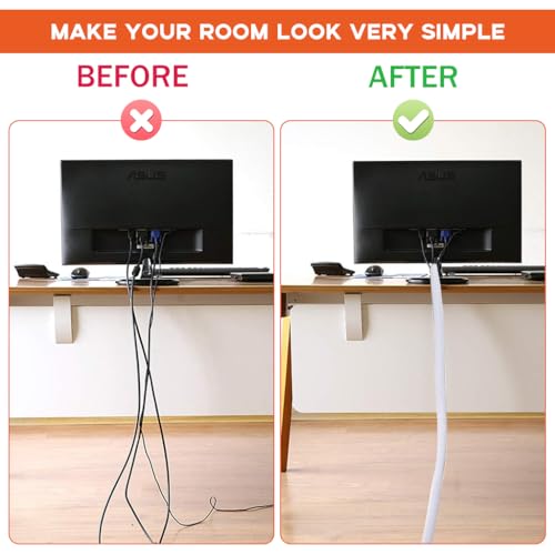 Supvox® 6.6ft Cord Protector Wire Loom Tubing Cable Sleeve Split Sleeving for USB Cable Power Cord Audio Video Cable Protect Cat Mice from Chewing Cords - White - Image 3