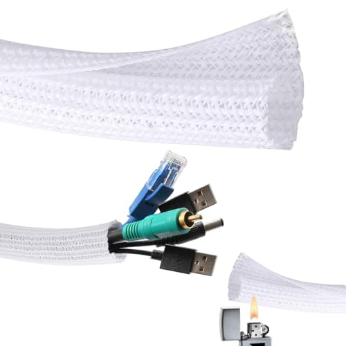 Supvox® 6.6ft Cord Protector Wire Loom Tubing Cable Sleeve Split Sleeving for USB Cable Power Cord Audio Video Cable Protect Cat Mice from Chewing Cords - White - Image 1