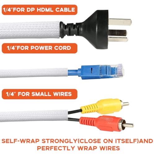 Supvox® 6.6ft Cord Protector Wire Loom Tubing Cable Sleeve Split Sleeving for USB Cable Power Cord Audio Video Cable Protect Cat Mice from Chewing Cords - White - Image 5