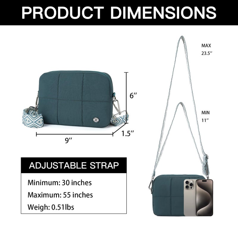 Telena Crossbody Bags for Women Crossbody Purse Lightweight Puffer Shoulder Bag for Travel Green - Image 4