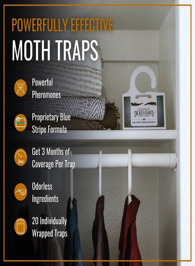 Dr. Killigan's Premium Double Potent Clothing Moth Traps with Pheromones Prime - Organic Trap with Lure for Clothes Closets & Carpet - Case Making & Web Spinning Moth Prevention (20 Pack, White) - Image 2