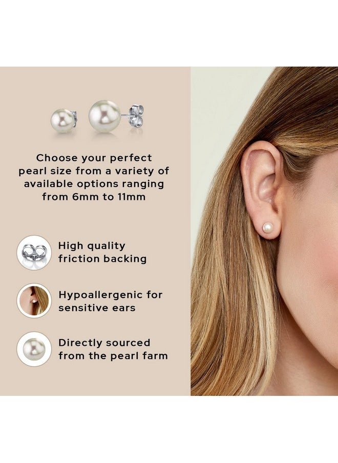 The Pearl Source - Aaaa Quality 14K Gold Plated 8Mm Sterling Silver White Freshwater Real Pearl Earrings For Women | Hypoallergenic Earrings With Genuine Cultured Pearls - Image 1