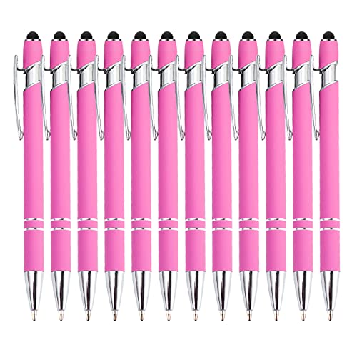 PASISIBICK 12 Pieces Pink Ballpoint Pen with Stylus Tip, 2 in 1 Stylus Stylish Pen, Premium Metal Stylus Pen for Touch Screens, Black Ink, 1.0 mm Medium Point(12 PCS Pink) - Image 1