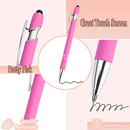 PASISIBICK 12 Pieces Pink Ballpoint Pen with Stylus Tip, 2 in 1 Stylus Stylish Pen, Premium Metal Stylus Pen for Touch Screens, Black Ink, 1.0 mm Medium Point(12 PCS Pink) - Image 2
