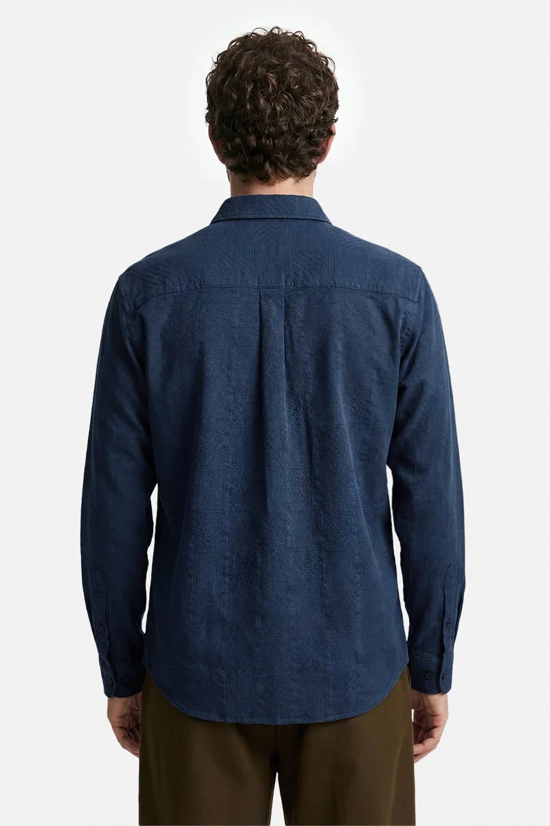 سنيتش Navy Blue Textured Long Sleeve Regular Fit Casual Shirt