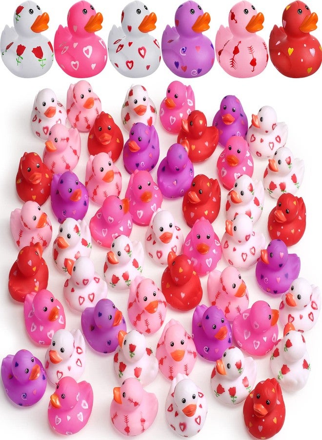 Jerify 72 Pcs 2 Inch Valentine's Day Rubber Duckies Bulk Mini Heart Rubber Ducks for Kids Bathtub Toys Classroom Prizes Birthday Wedding Party Favors Gifts Goodie Bag Fillers, 6 Styles (Cute) - Image 1