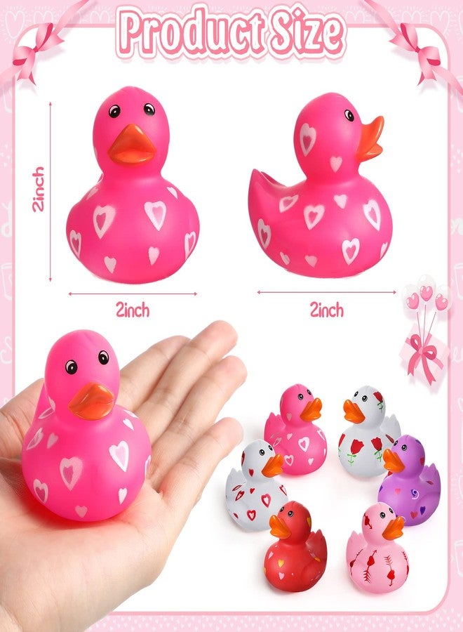 Jerify 72 Pcs 2 Inch Valentine's Day Rubber Duckies Bulk Mini Heart Rubber Ducks for Kids Bathtub Toys Classroom Prizes Birthday Wedding Party Favors Gifts Goodie Bag Fillers, 6 Styles (Cute) - Image 2
